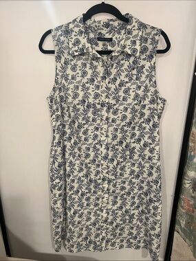 Tommy Hilfiger Sleeveless Floral Shirt Dress - White & Navy